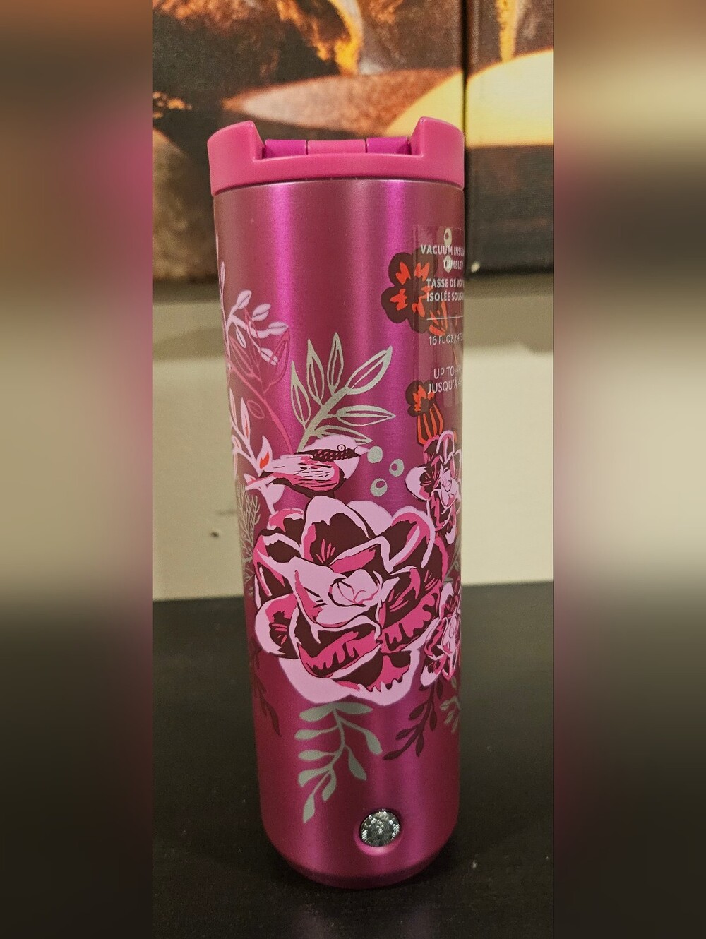 Starbucks pink floral birds Holiday 2021 tumbler 16oz NWT